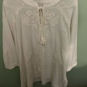 Rachel Zoe White Raglan Sleeve Blouse with Tie Front